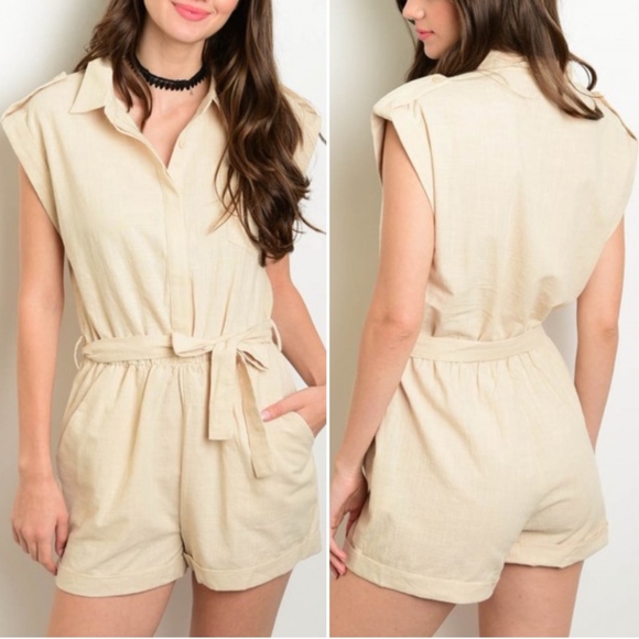 CREAM BELTED ROMPER - Picture 1 of 3